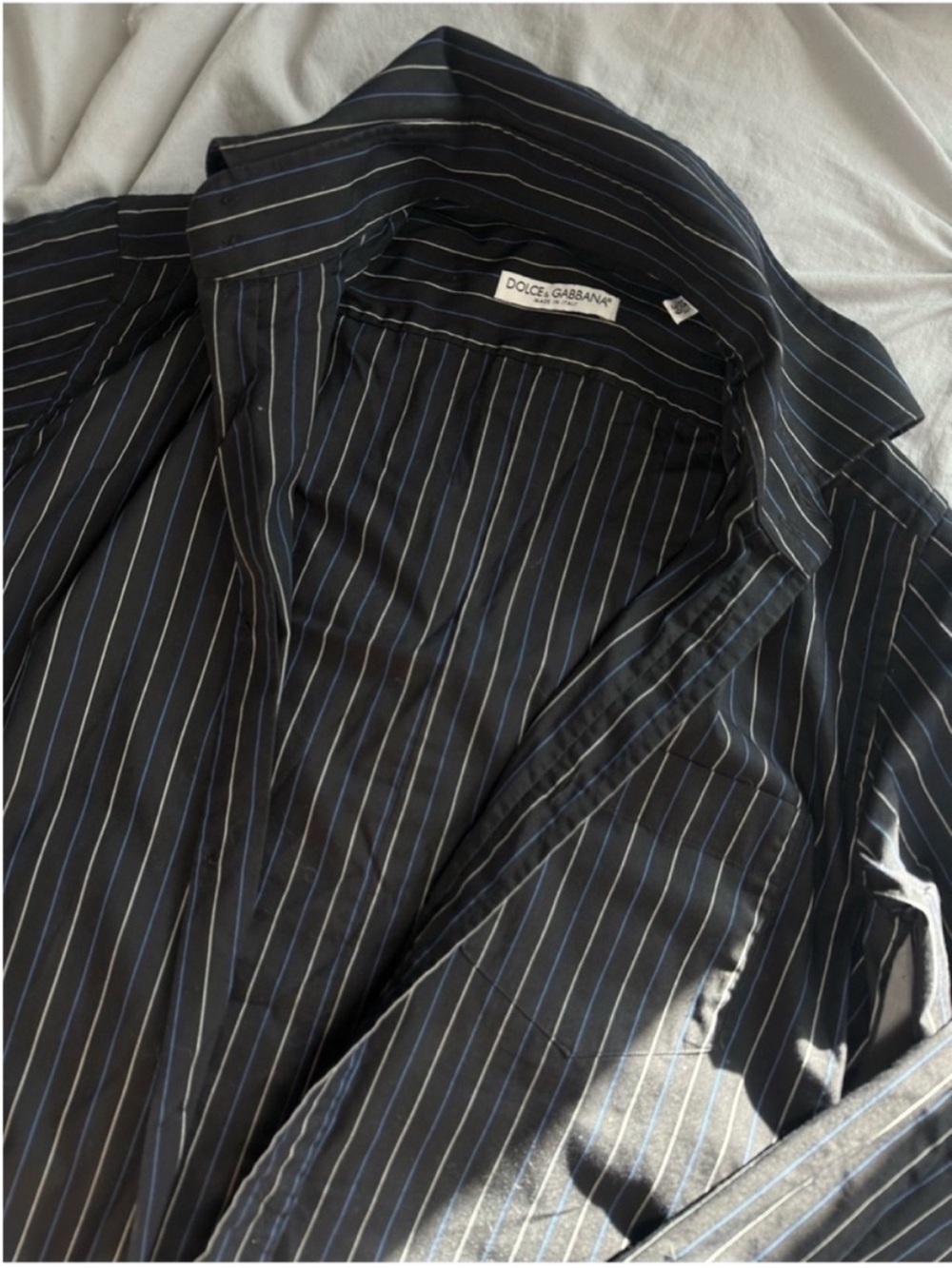 Dolce & Gabbana Black Blazer with Slim Blue Pinstripes
